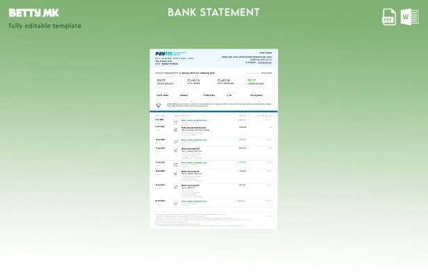 Модерен стил на шаблон за зборови од банкарски изводи во Индија Paytm Payments